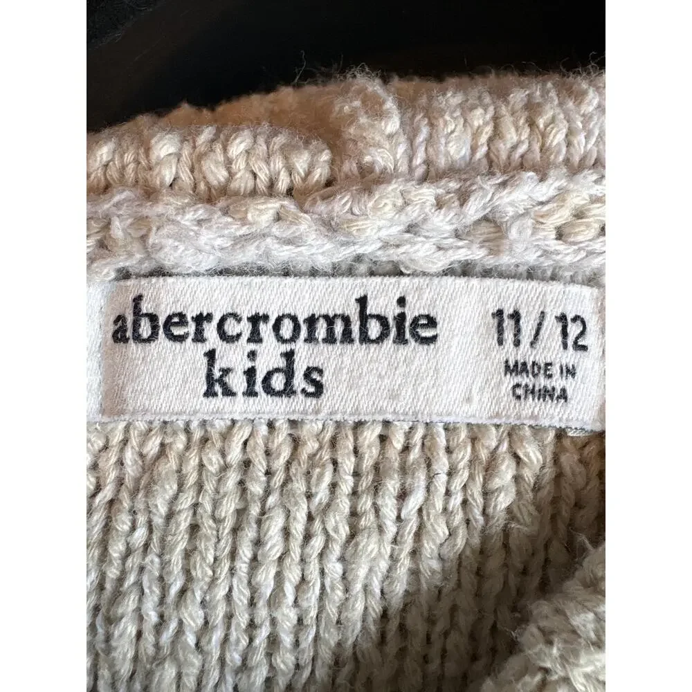 Abercrombie KIDS Color Block Tan Cream Crop Knit Sweater SS Hooded Girls 11/12